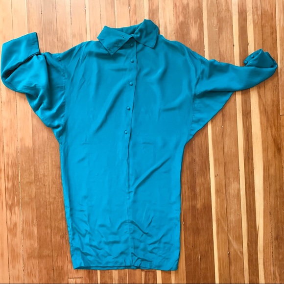 Fabulous vintage teal 80s silk batwing dress 4 - Picture 3 of 5